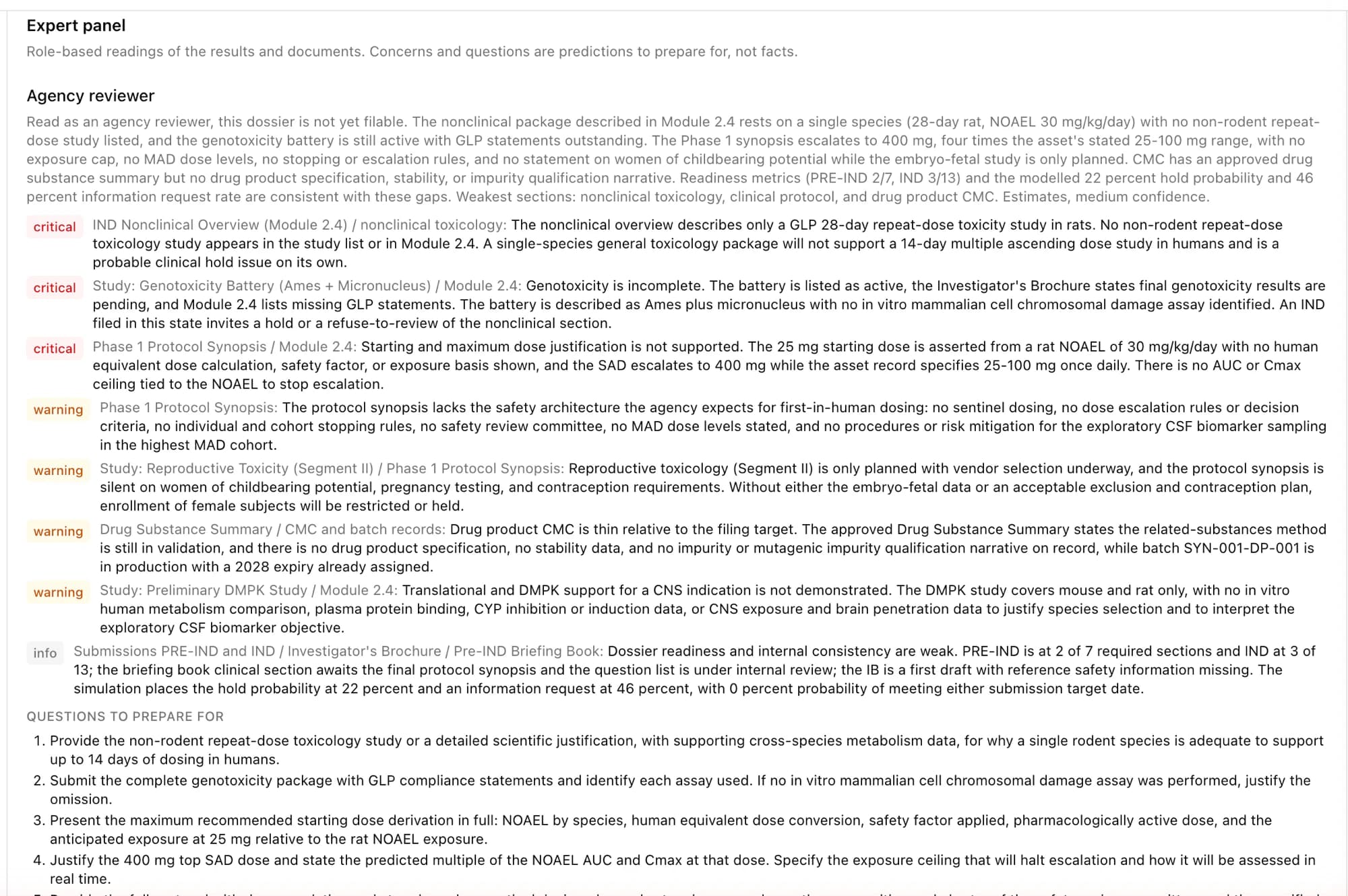 Regulatory war game: agency reviewer concerns and questions to prepare for